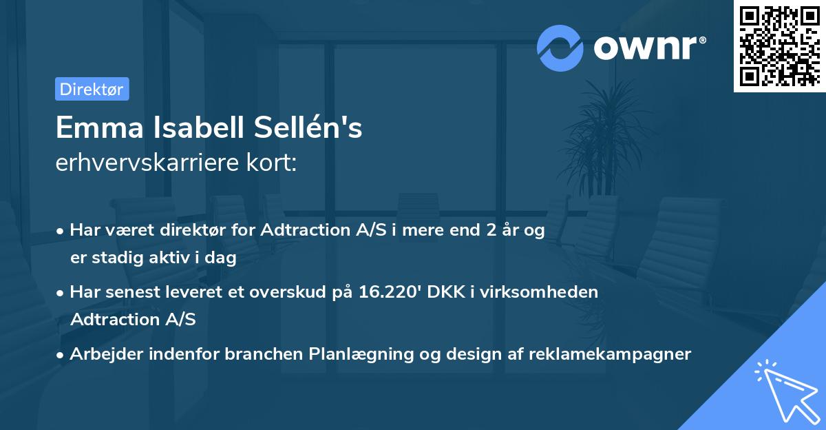 Emma Isabell Sellén's erhvervskarriere kort