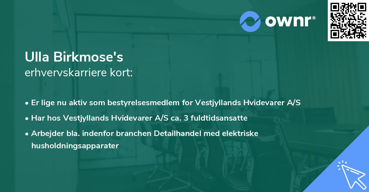 Ulla Birkmose's erhvervskarriere kort