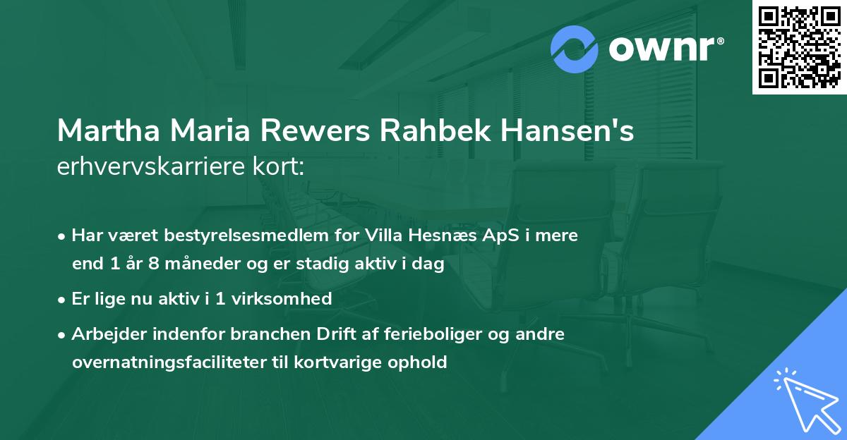 Martha Maria Rewers Rahbek Hansen's erhvervskarriere kort