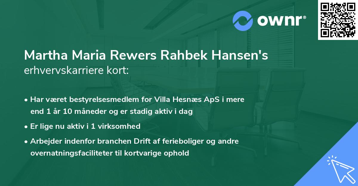 Martha Maria Rewers Rahbek Hansen's erhvervskarriere kort