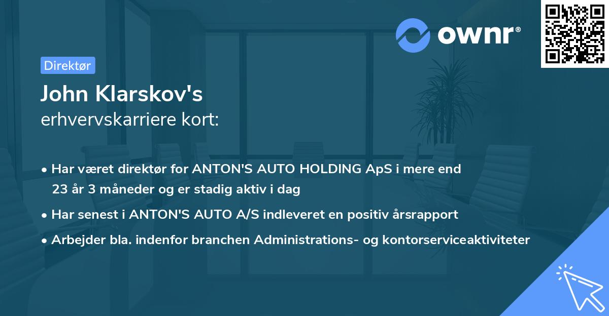 John Klarskov's erhvervskarriere kort