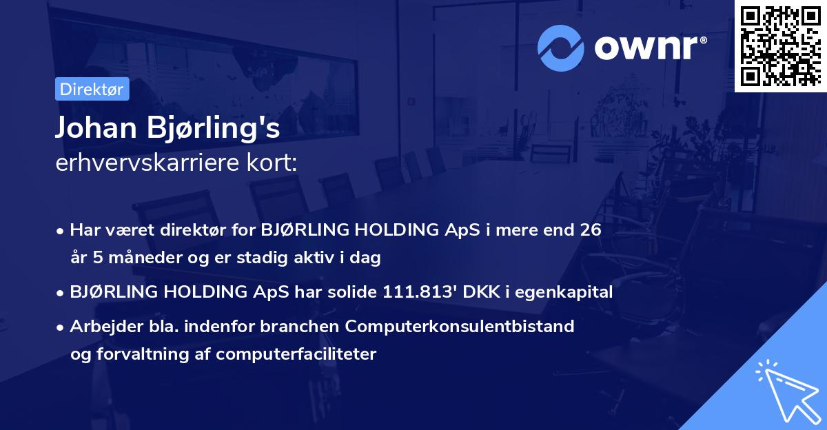 Johan Bjørling's erhvervskarriere kort
