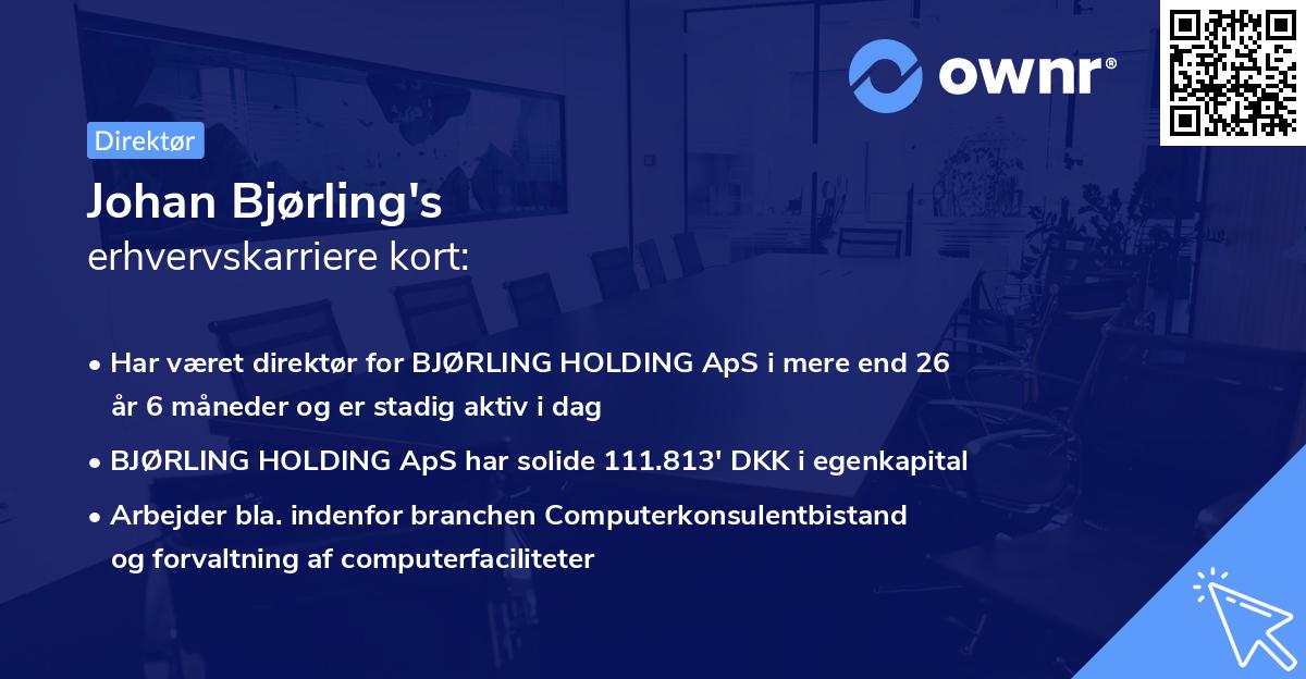 Johan Bjørling's erhvervskarriere kort