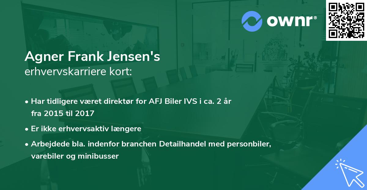 Agner Frank Jensen's erhvervskarriere kort