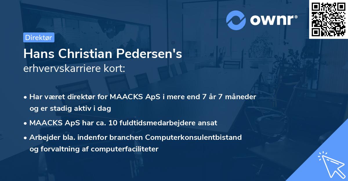 Hans Christian Pedersen's erhvervskarriere kort