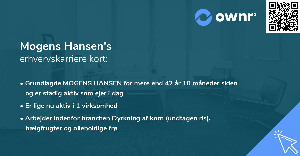 Mogens Hansen's erhvervskarriere kort