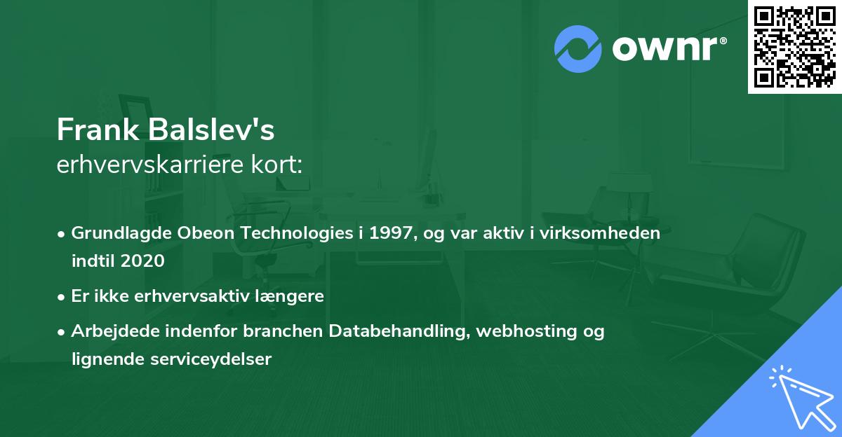 Frank Balslev's erhvervskarriere kort