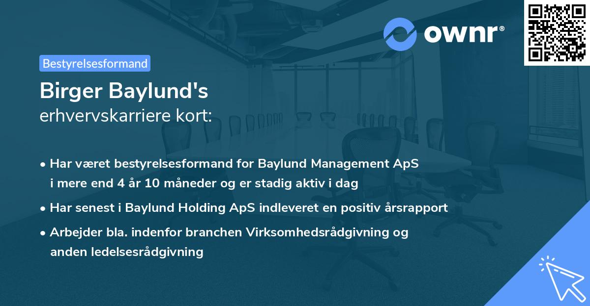 Birger Baylund's erhvervskarriere kort