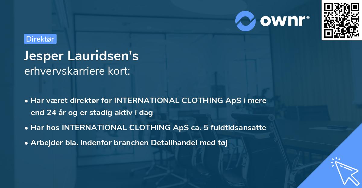 Jesper Lauridsen's erhvervskarriere kort