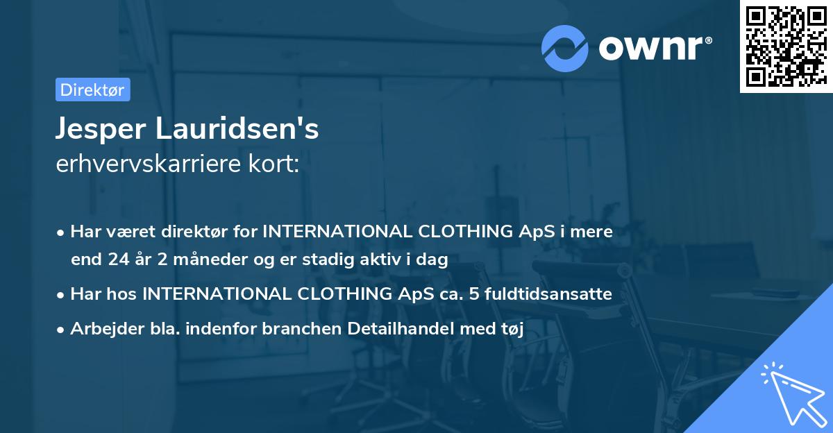 Jesper Lauridsen's erhvervskarriere kort