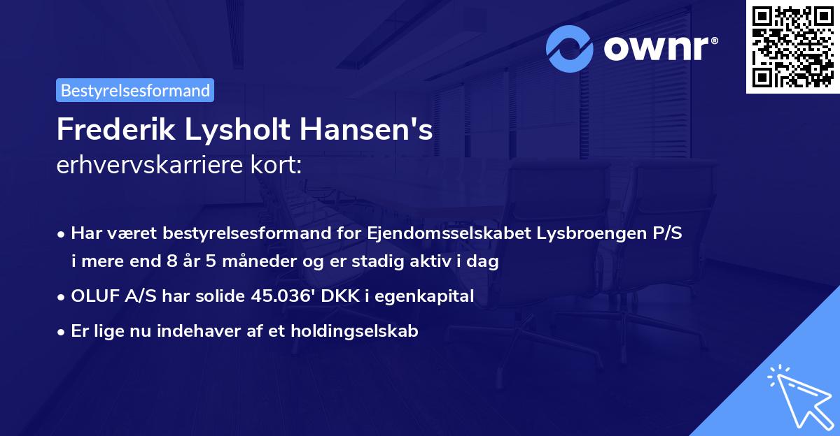 Frederik Lysholt Hansen's erhvervskarriere kort