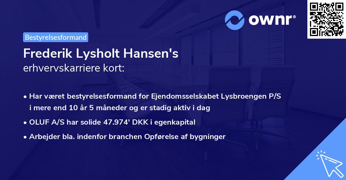 Frederik Lysholt Hansen's erhvervskarriere kort