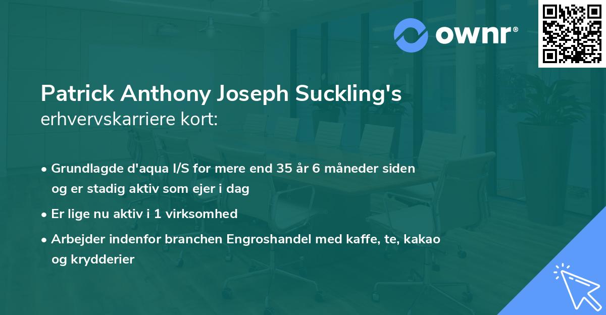 Patrick Anthony Joseph Suckling's erhvervskarriere kort