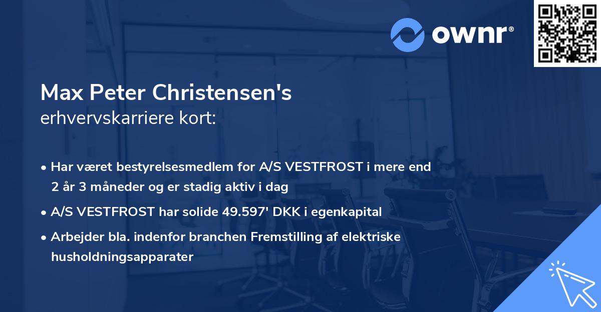 Max Peter Christensen's erhvervskarriere kort