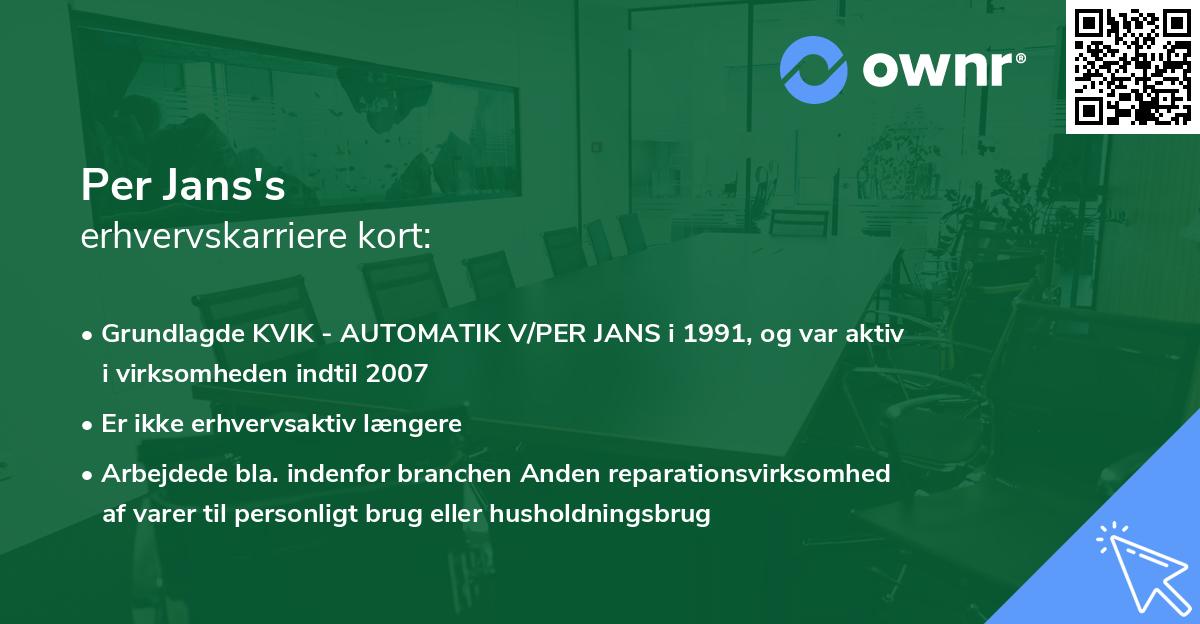 Per Jans's erhvervskarriere kort