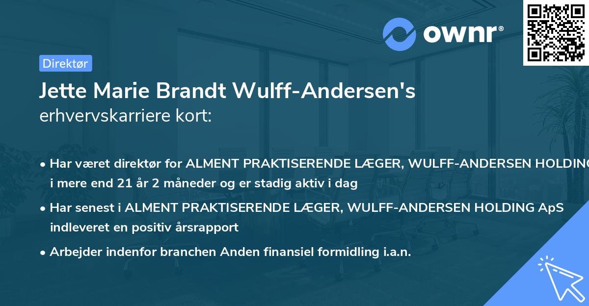 Jette Marie Brandt Wulff-Andersen's erhvervskarriere kort