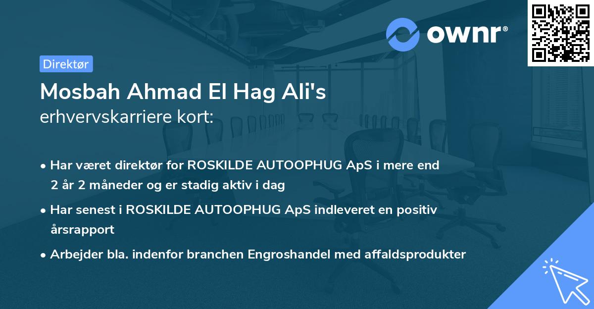 Mosbah Ahmad El Hag Ali's erhvervskarriere kort