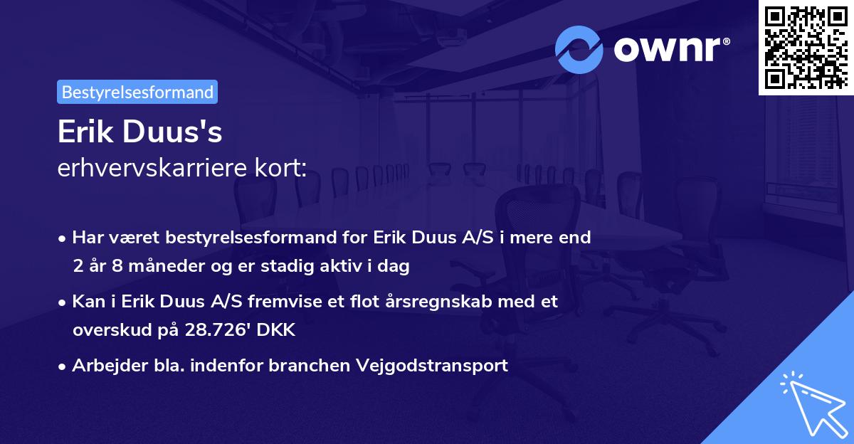 Erik Duus's erhvervskarriere kort