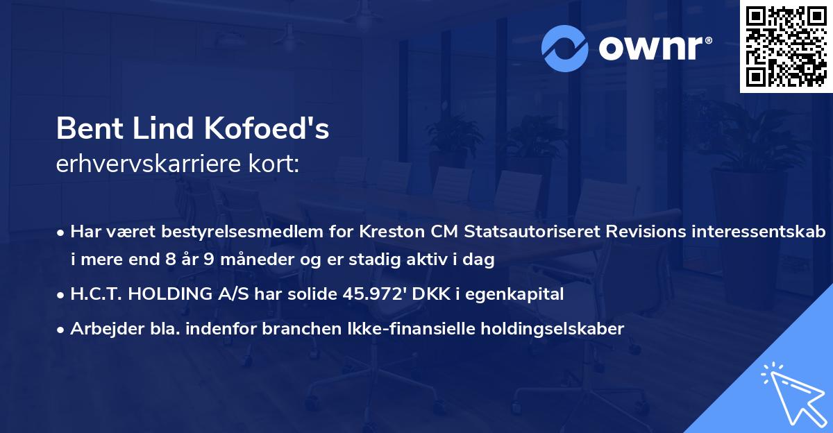 Bent Lind Kofoed's erhvervskarriere kort