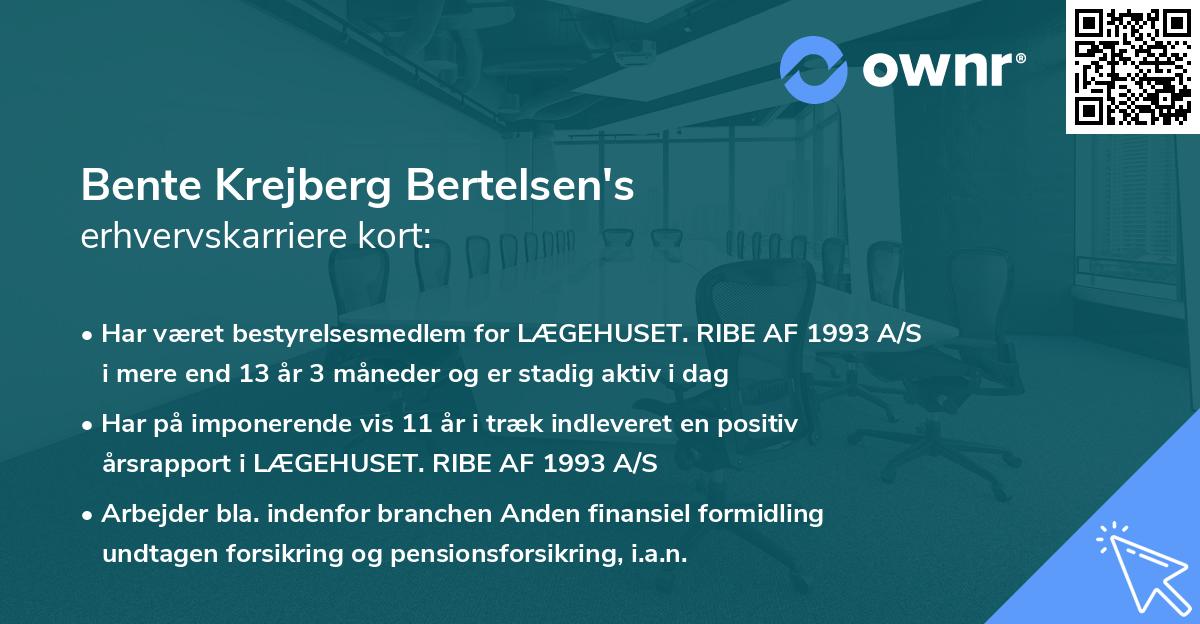 Bente Krejberg Bertelsen's erhvervskarriere kort