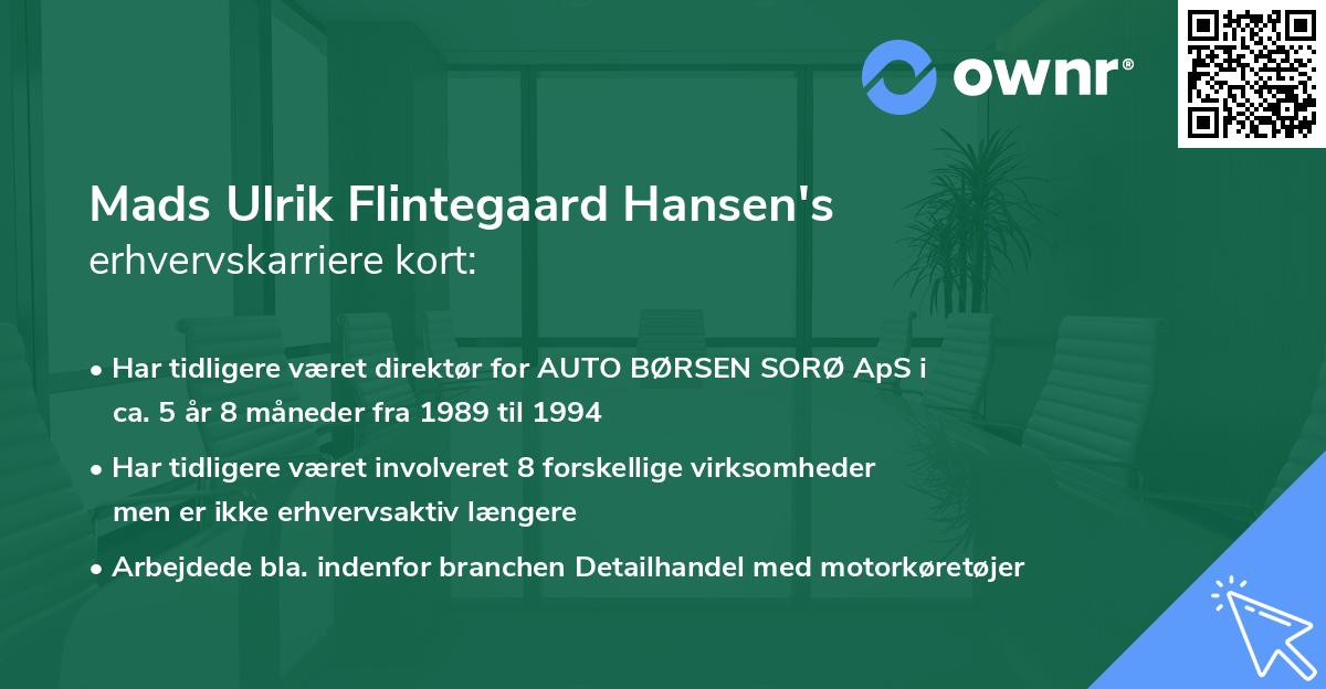 Mads Ulrik Flintegaard Hansen's erhvervskarriere kort