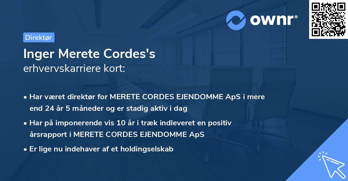 Inger Merete Cordes's erhvervskarriere kort