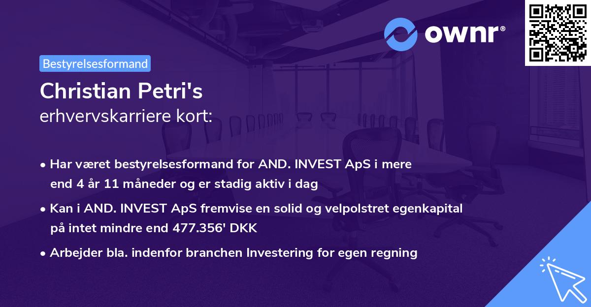 Christian Petri's erhvervskarriere kort