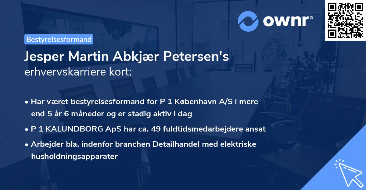 Jesper Martin Abkjær Petersen's erhvervskarriere kort
