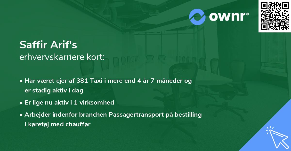 Saffir Arif's erhvervskarriere kort