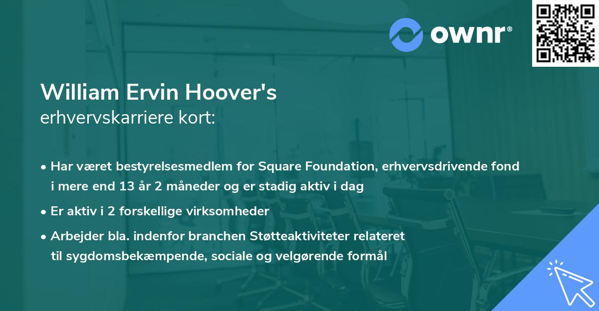 William Ervin Hoover's erhvervskarriere kort