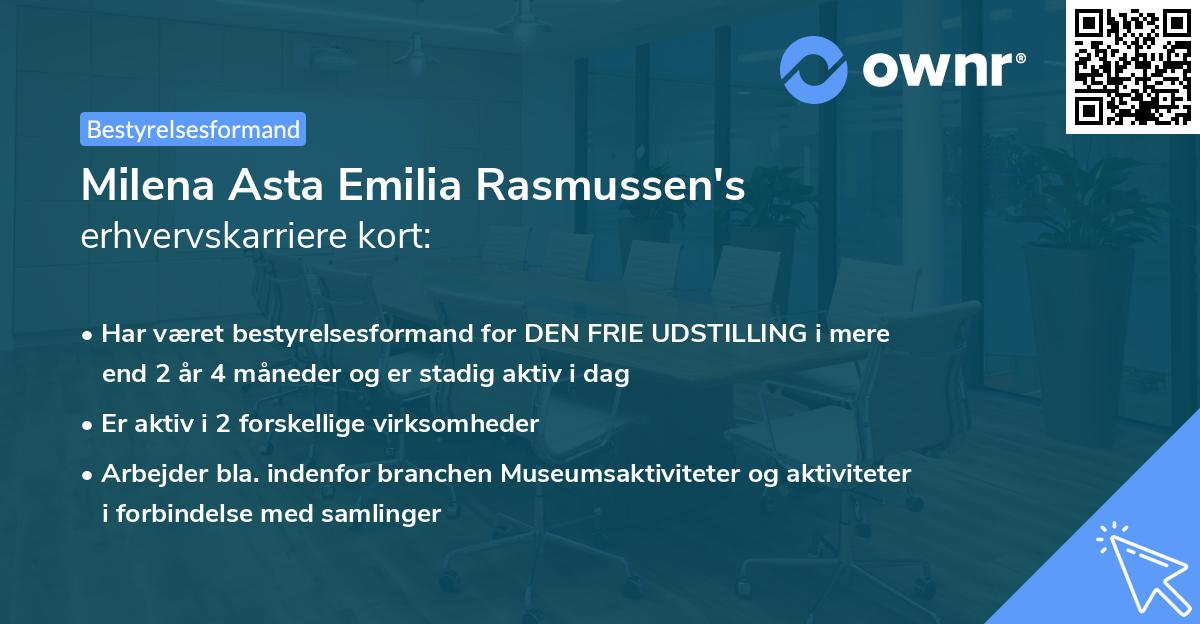 Milena Asta Emilia Rasmussen's erhvervskarriere kort