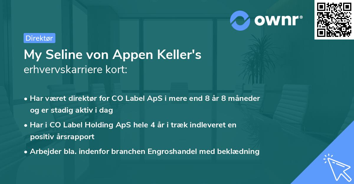 My Seline von Appen Keller's erhvervskarriere kort
