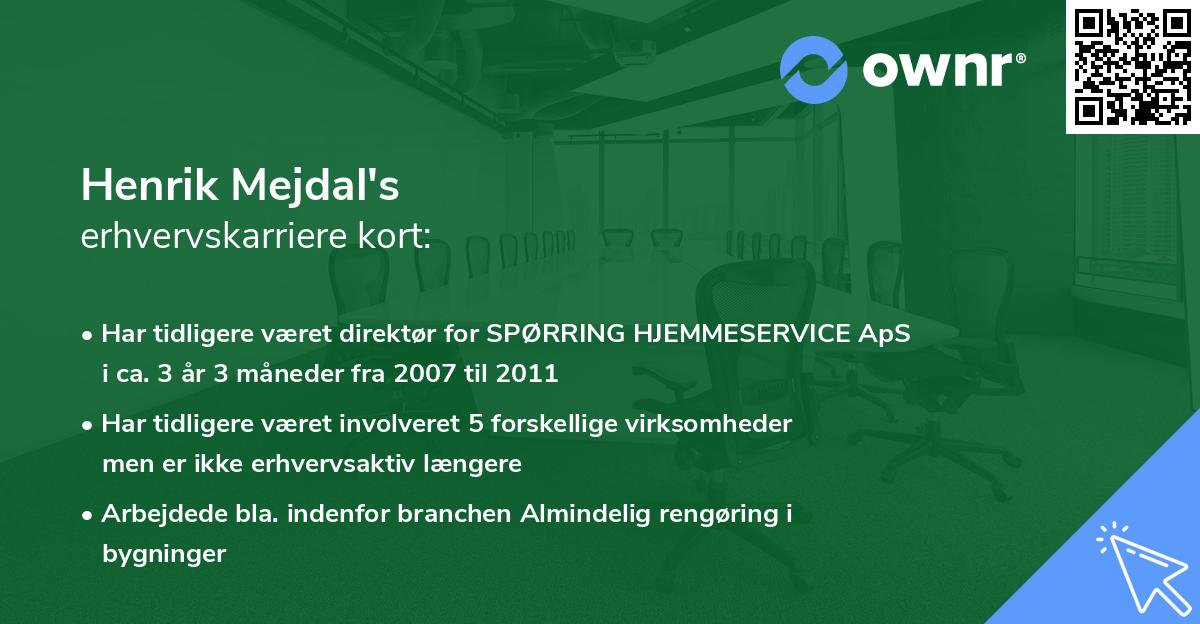 Henrik Mejdal's erhvervskarriere kort