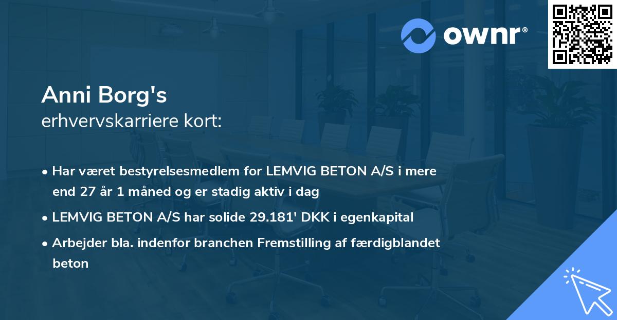 Anni Borg's erhvervskarriere kort