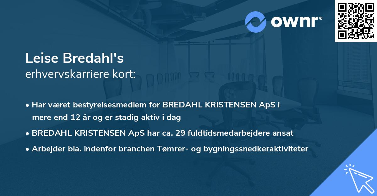 Leise Bredahl's erhvervskarriere kort