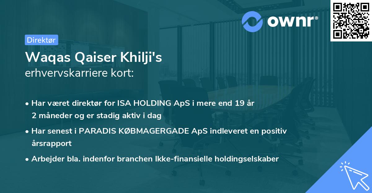 Waqas Qaiser Khilji's erhvervskarriere kort