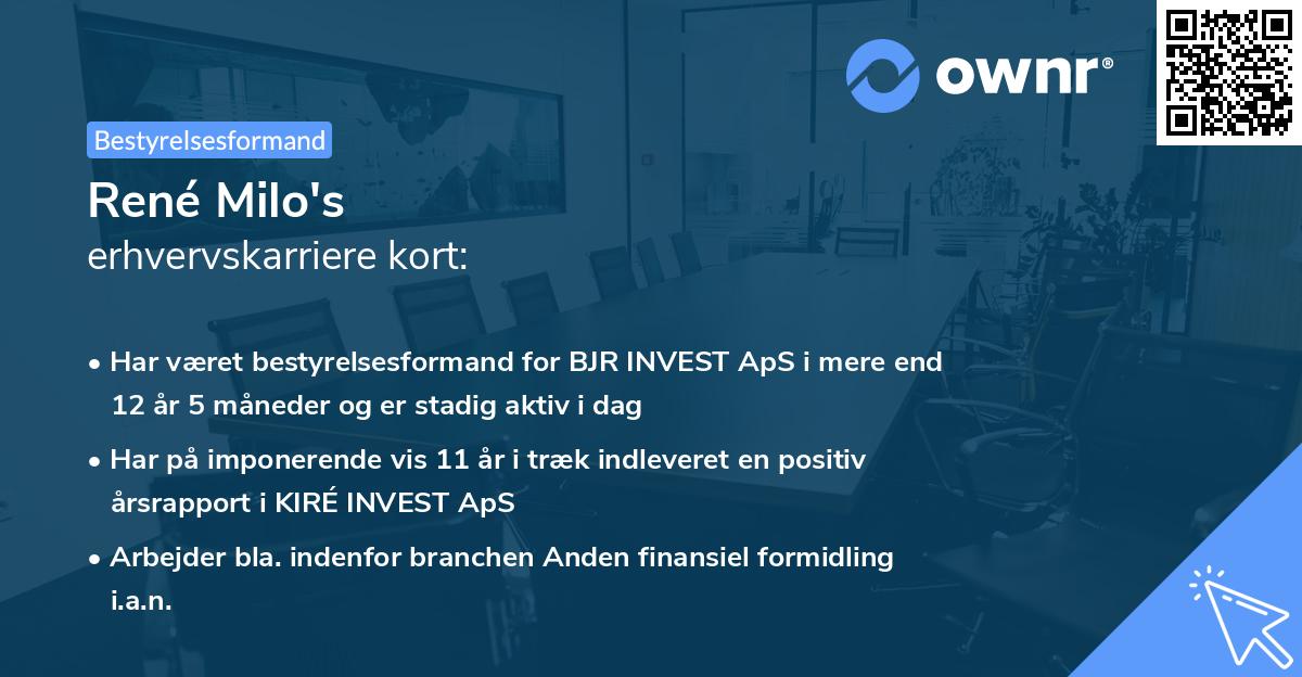 René Milo's erhvervskarriere kort