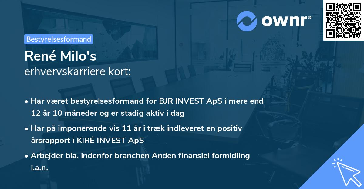 René Milo's erhvervskarriere kort