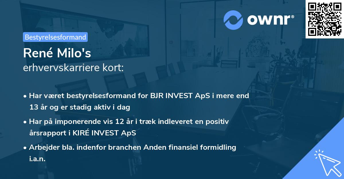 René Milo's erhvervskarriere kort