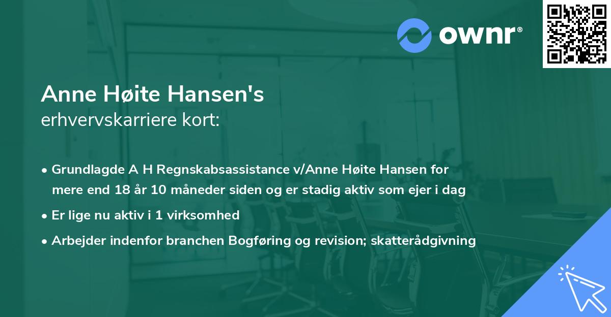Anne Høite Hansen's erhvervskarriere kort