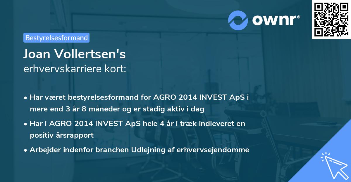 Joan Vollertsen's erhvervskarriere kort