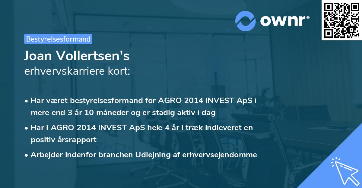 Joan Vollertsen's erhvervskarriere kort