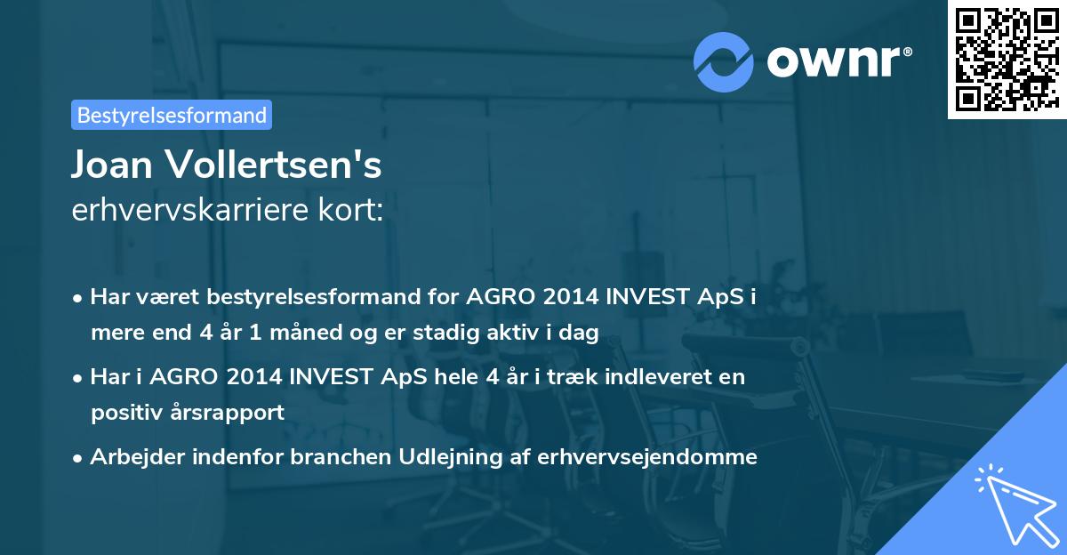 Joan Vollertsen's erhvervskarriere kort