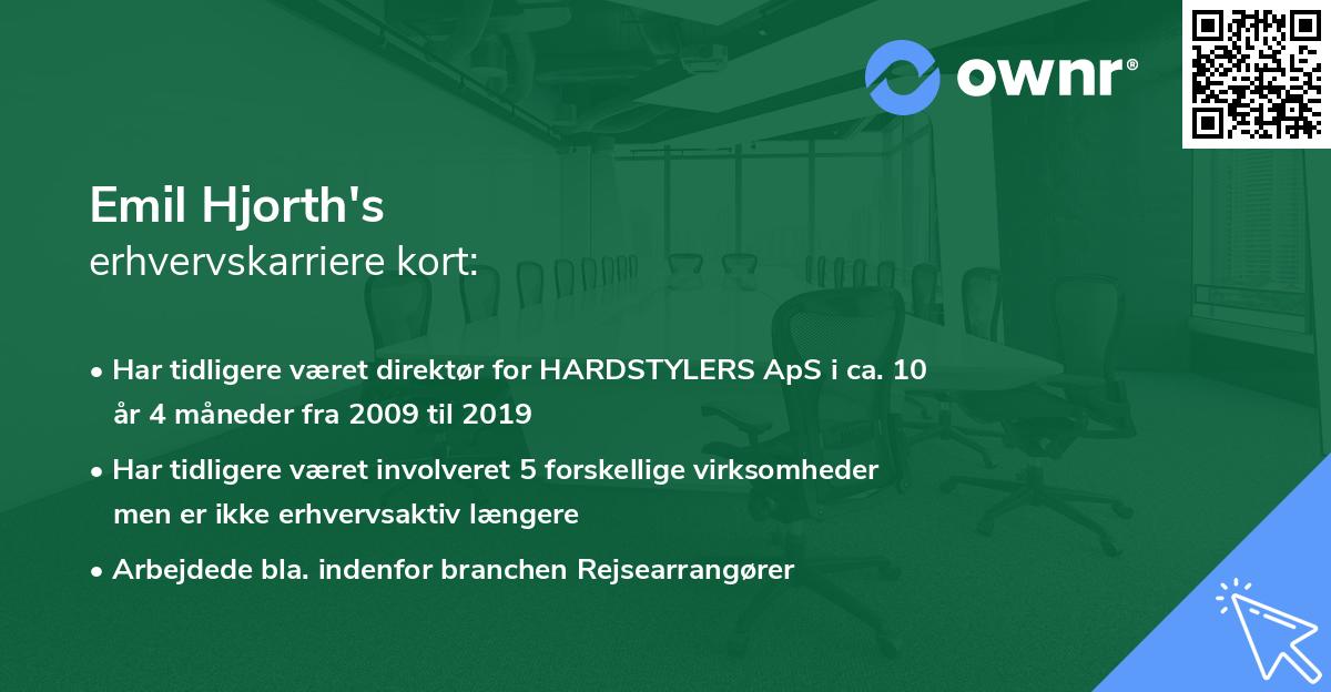Emil Hjorth's erhvervskarriere kort