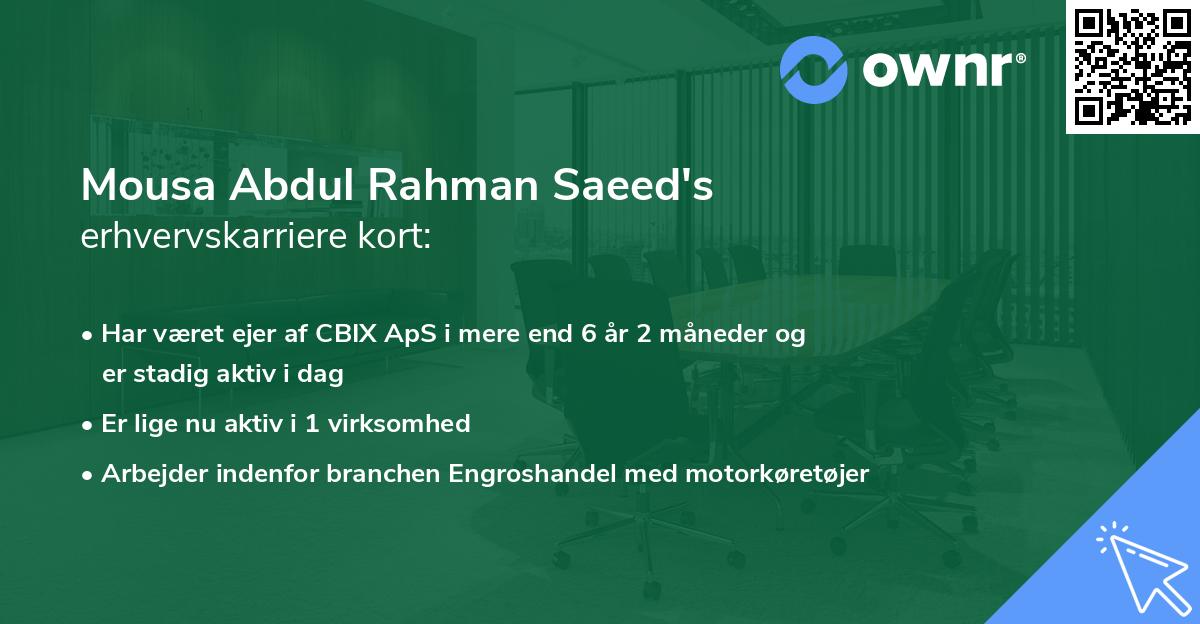 Mousa Abdul Rahman Saeed's erhvervskarriere kort