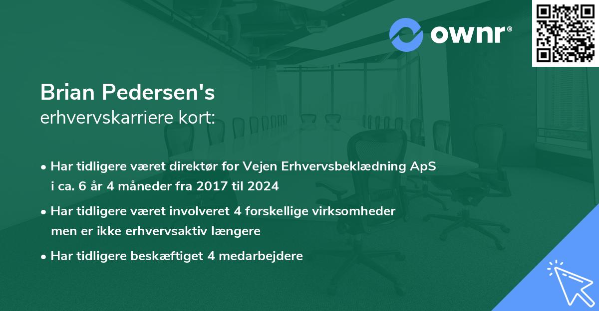 Brian Pedersen's erhvervskarriere kort