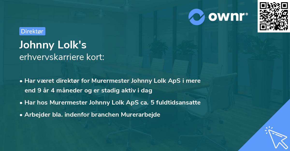 Johnny Lolk's erhvervskarriere kort