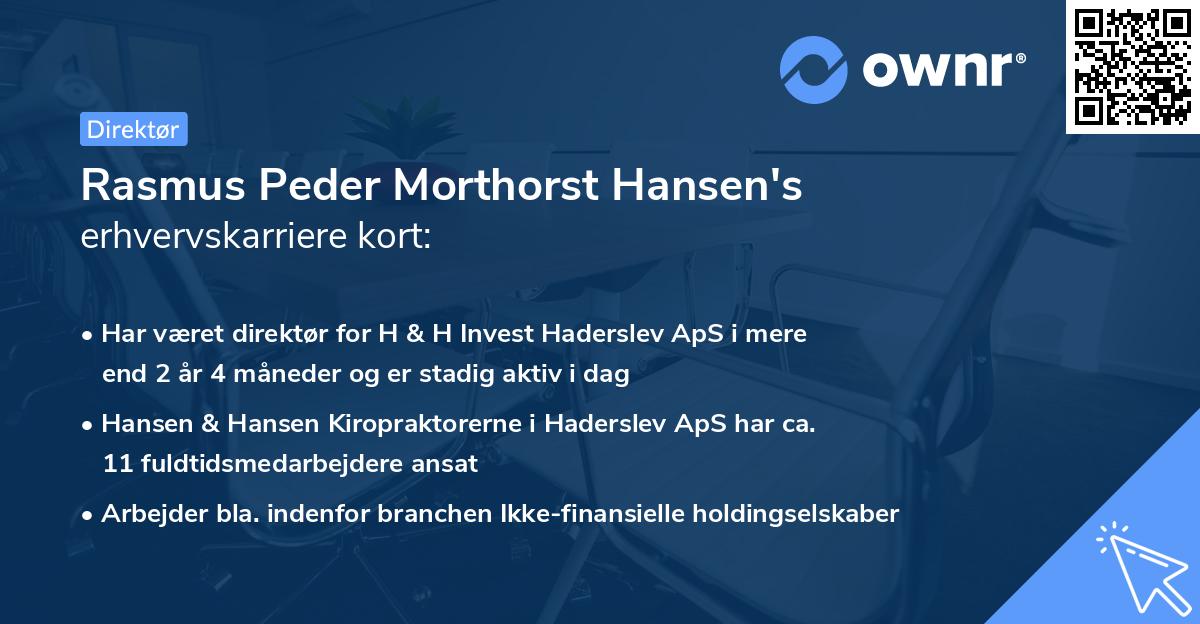 Rasmus Peder Morthorst Hansen's erhvervskarriere kort