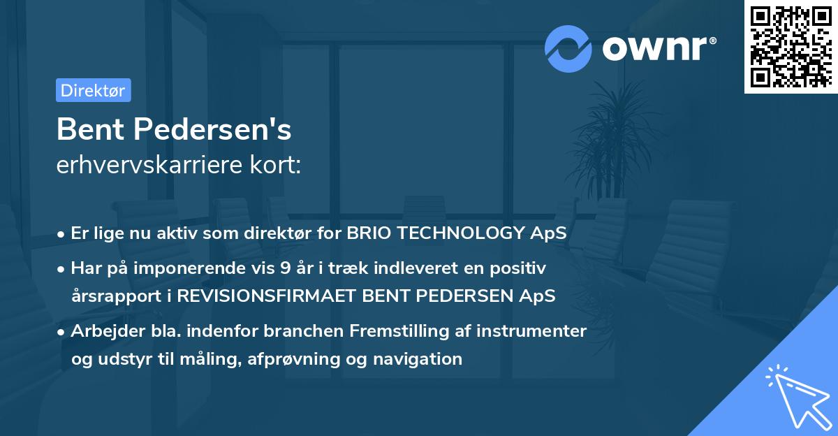 Bent Pedersen's erhvervskarriere kort