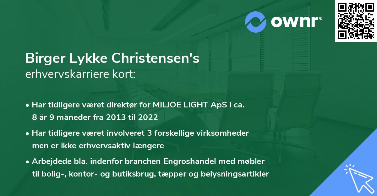 Birger Lykke Christensen's erhvervskarriere kort